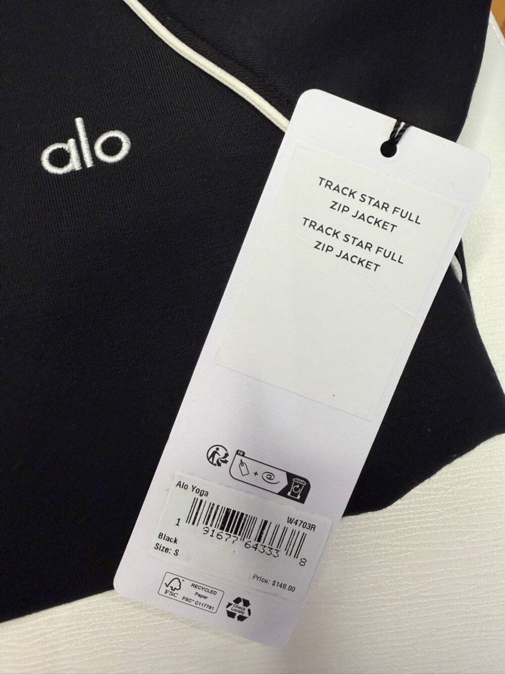 ALO Yoga Track Star Set Black Cropped Zip Jacket + Wide Leg Pant Small NWT - Picture 10 of 11